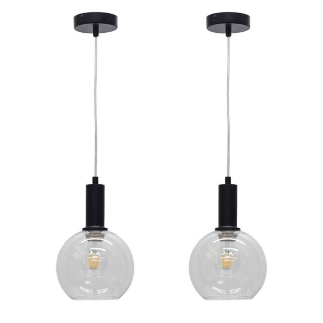 First Choice Lighting Set of 2 Barnum - Clear Glass Globe Black Deco Pendant Fittings - image 1