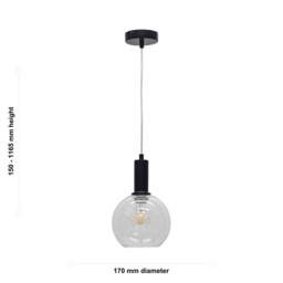First Choice Lighting Set of 2 Barnum - Clear Glass Globe Black Deco Pendant Fittings - thumbnail 6