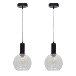 First Choice Lighting Set of 2 Barnum - Clear Glass Globe Black Deco Pendant Fittings - thumbnail 1