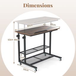 Gymax Mobile Stand up Desk Tilting Tabletop Height Adjustable With Shelves in Brown - thumbnail 2