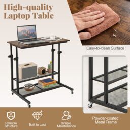 Gymax Mobile Stand up Desk Tilting Tabletop Height Adjustable With Shelves in Brown - thumbnail 5