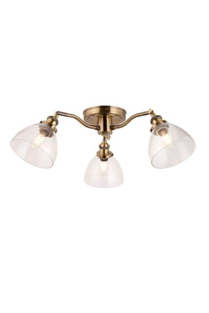 Netlighting Hansen Multi Arm Glass Semi Flush Ceiling Lamp Antique Brass Plate Glass in Gold - image 1