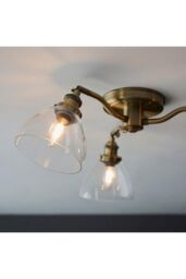 Netlighting Hansen Multi Arm Glass Semi Flush Ceiling Lamp Antique Brass Plate Glass in Gold - thumbnail 5