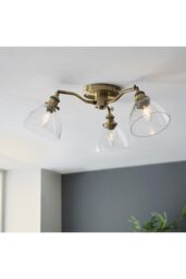Netlighting Hansen Multi Arm Glass Semi Flush Ceiling Lamp Antique Brass Plate Glass in Gold - thumbnail 2