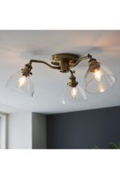 Netlighting Hansen Multi Arm Glass Semi Flush Ceiling Lamp Antique Brass Plate Glass in Gold - thumbnail 4