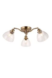 Netlighting Hansen Multi Arm Glass Semi Flush Ceiling Lamp Antique Brass Plate Glass in Gold