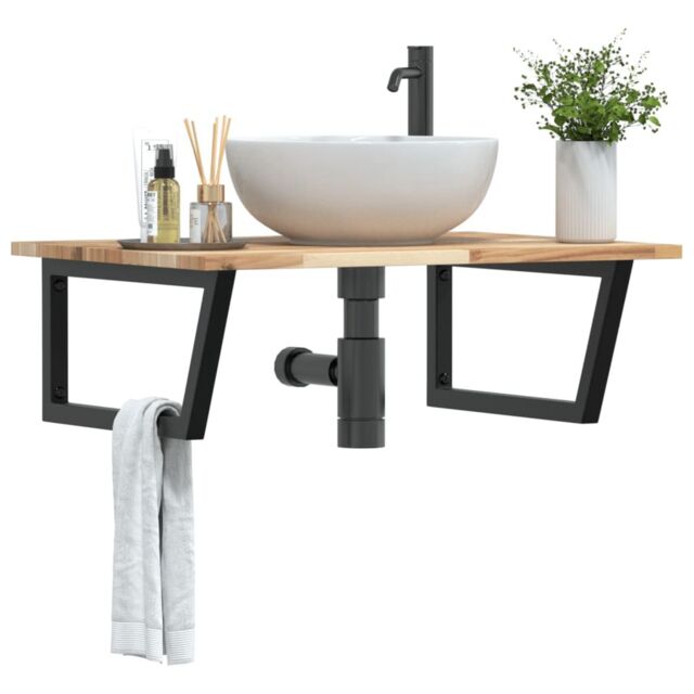 Berkfield Home Basin Shelf Wall Mounted Steel & Solid Wood Acacia in Brown - image 1