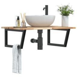 Berkfield Home Basin Shelf Wall Mounted Steel & Solid Wood Acacia in Brown - thumbnail 1