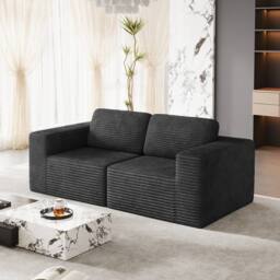 Dprodo Corduroy Modular Sofa, 202CM Loveseat Couch, 25V9 in Black