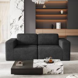 Dprodo Corduroy Modular Sofa, 202CM Loveseat Couch, 25V9 in Black - thumbnail 8