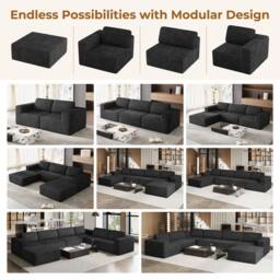 Dprodo Corduroy Modular Sofa, 202CM Loveseat Couch, 25V9 in Black - thumbnail 3