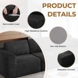 Dprodo Corduroy Modular Sofa, 202CM Loveseat Couch, 25V9 in Black - thumbnail 7