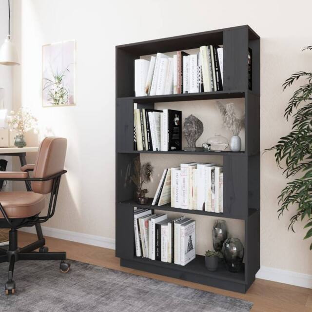 Berkfield Home Beautiful Book Cabinet/Room Divider Grey 80x25x132 cm Solid Wood Pine - Size: 80 x 25 x 132 cm - image 1