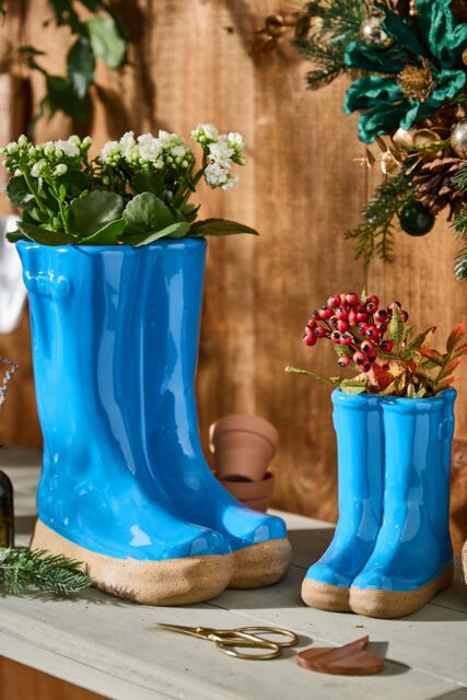 Dibor Set of 2 Little & Large Bright Blue Ceramic Indoor Outdoor Flower Pot Garden Planter Pots - image 1