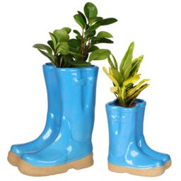 Dibor Set of 2 Little & Large Bright Blue Ceramic Indoor Outdoor Flower Pot Garden Planter Pots - thumbnail 2
