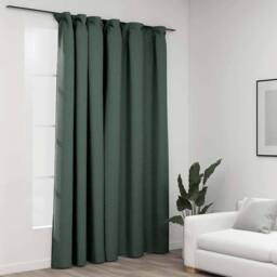 Berkfield Home Linen-Look Blackout Curtain with Hooks Green 290x245 cm - thumbnail 2