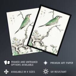 "Artery8 Ruby Throat Bird & Wild Camomile Vintage Wall Art Print Kashu - Size: W12"" x H16""" - thumbnail 2