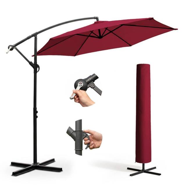 Keplin 3M Cantilever Garden Parasol with Cover - 6 Ribs 180GSM, UV Resistant in Dark Red