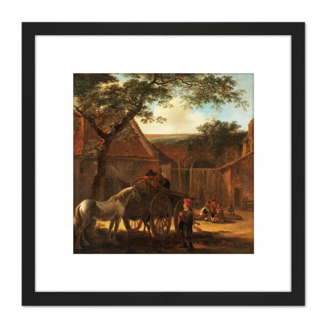 Artery8 Jan Both Farmyard Painting 8X8 Inch Square Wooden Framed Wall Art Print Picture with Mount in Black - image 1