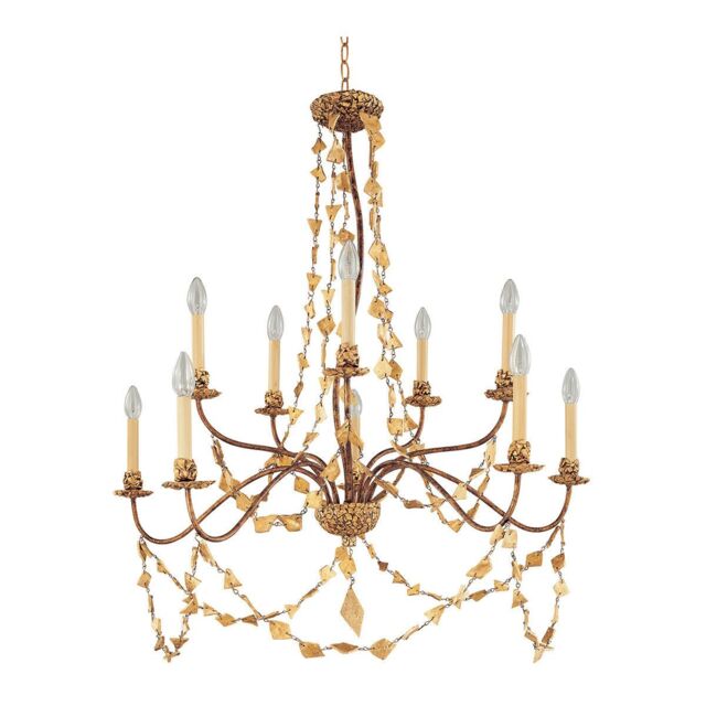 Loops 10 Bulb Chandelier Light Strands Mosaic Candle Shade Style Gold LED E14 60W - image 1