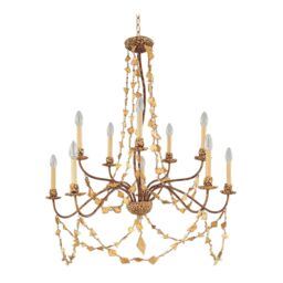Loops 10 Bulb Chandelier Light Strands Mosaic Candle Shade Style Gold LED E14 60W - thumbnail 1