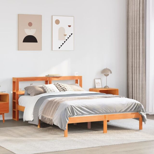 Berkfield Home Bed Frame with Headboard without Mattress Wax Brown 120x190 cm Small Double - image 1
