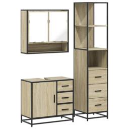 Berkfield Home 3 Piece Bathroom Furniture Set Sonoma Oak Engineered Wood in Brown - thumbnail 1