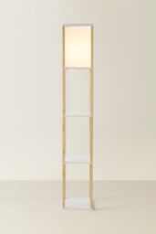 ValueLights Struttura Wooden Shelving Floor Lamp with Fabric Shade & LED Bulb in Light Oak - thumbnail 3