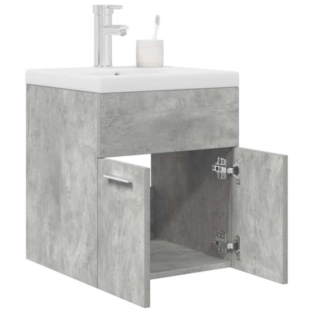 Berkfield Home Bathroom Sink Cabinet with Built-in Basin & Faucet Concrete Grey - image 1