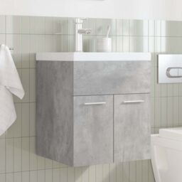 Berkfield Home Bathroom Sink Cabinet with Built-in Basin & Faucet Concrete Grey - thumbnail 3