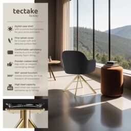 tectake Armchair Lona Set Of 2 - Black/Gold in Black - Size: 2 Pack - thumbnail 2