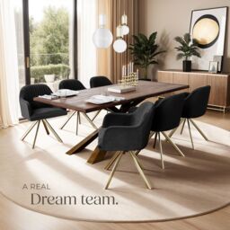 tectake Armchair Lona Set Of 2 - Black/Gold in Black - Size: 2 Pack - thumbnail 8