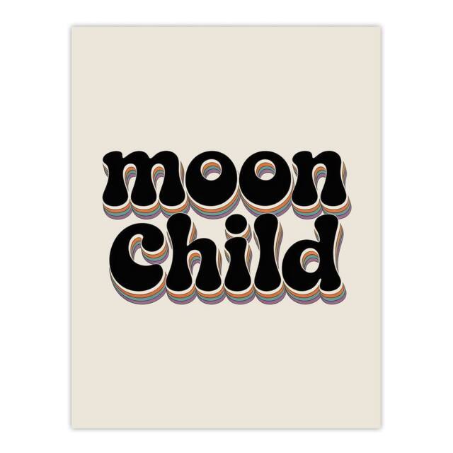 "Artery8 Moon Child Retro Rainbow Font Typography Wall Art Print in Beige - Size: W12"" x H16""" - image 1