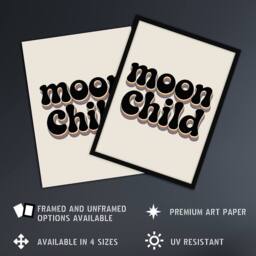 "Artery8 Moon Child Retro Rainbow Font Typography Wall Art Print in Beige - Size: W12"" x H16""" - thumbnail 2