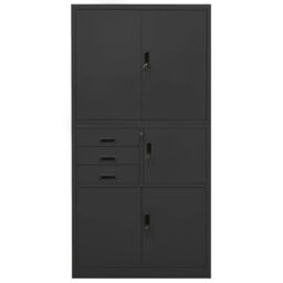 Berkfield Home Office Cabinet Anthracite 90x40x180 cm Steel in Black - Size: 90 x 40 x 180 cm - thumbnail 2