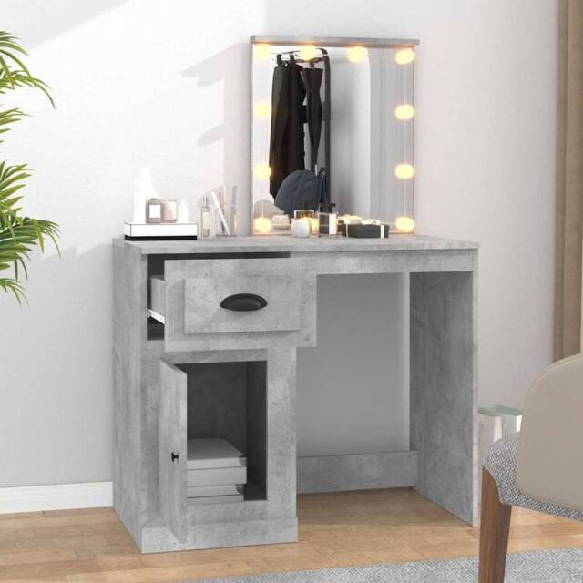 Berkfield Home White Dressing Table with LED Concrete Grey 90x50x132.5 cm Engine - image 1