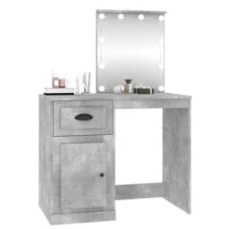 Berkfield Home White Dressing Table with LED Concrete Grey 90x50x132.5 cm Engine - thumbnail 4