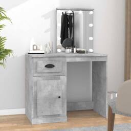Berkfield Home White Dressing Table with LED Concrete Grey 90x50x132.5 cm Engine - thumbnail 2