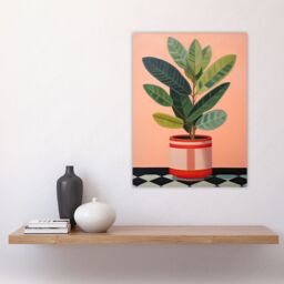 "Artery8 Wall Art Print Rubber Plant Pot on Checkerboard Floor Oil Painting Poster in Pink - Size: W18"" x H24""" - thumbnail 4