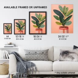 "Artery8 Wall Art Print Rubber Plant Pot on Checkerboard Floor Oil Painting Poster in Pink - Size: W18"" x H24""" - thumbnail 3