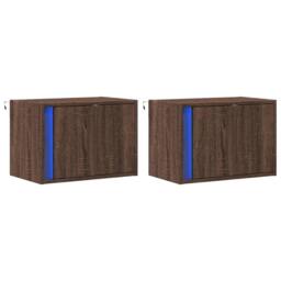 Berkfield Home Wall-mounted Bedside Cabinets with LED Lights 2 pcs Brown Oak - thumbnail 3