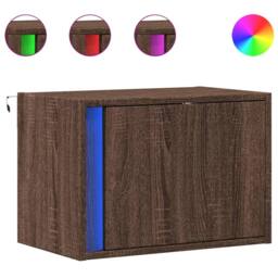 Berkfield Home Wall-mounted Bedside Cabinets with LED Lights 2 pcs Brown Oak - thumbnail 1