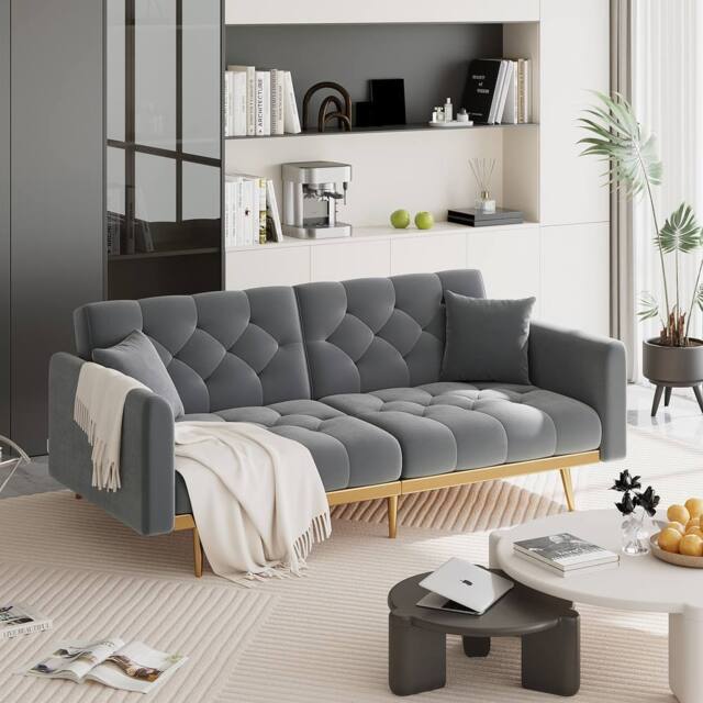 Direct Wicker Modern Velvet Fabric 2-seater Sofa with 3-speed Adjustable Backrest in Dark Grey - Size: 2 Seater - image 1