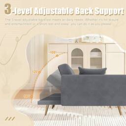 Direct Wicker Modern Velvet Fabric 2-seater Sofa with 3-speed Adjustable Backrest in Dark Grey - Size: 2 Seater - thumbnail 6