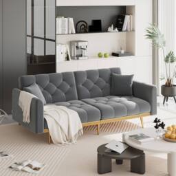 Direct Wicker Modern Velvet Fabric 2-seater Sofa with 3-speed Adjustable Backrest in Dark Grey - Size: 2 Seater