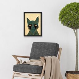 Artery8 William Morris Style Floral Blue Cat Artwork Framed Wall Art Print A4 in Black - thumbnail 2