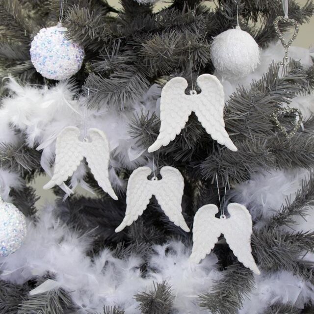Melody Maison Set Of 4 White Glitter Angel Wings - 12cm - image 1