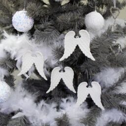 Melody Maison Set Of 4 White Glitter Angel Wings - 12cm - thumbnail 2