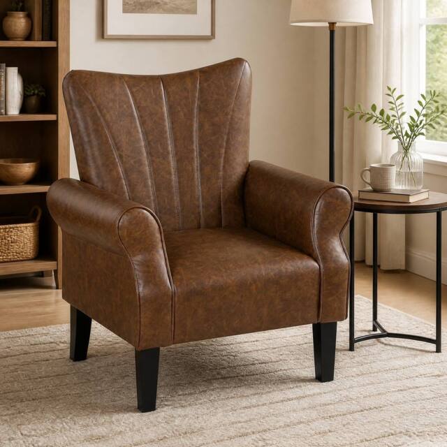 STILVORA Armchair with Wooden Frame Brown - image 1