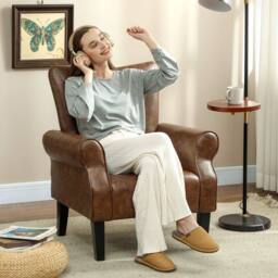 STILVORA Armchair with Wooden Frame Brown - thumbnail 2